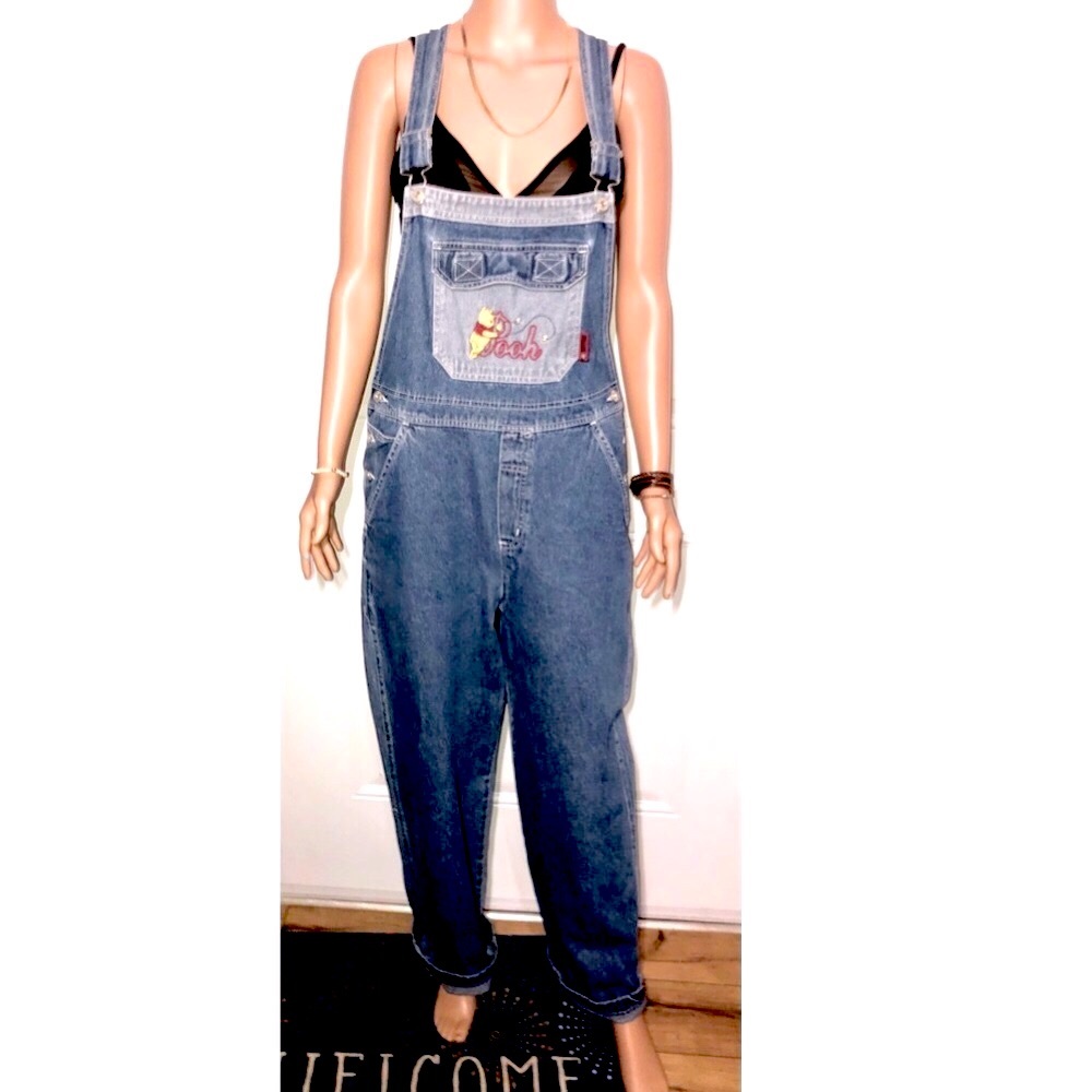 Winnie the Pooh 90s Vintage Disney Bib Denim Overalls size Medium